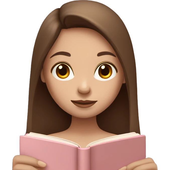 girl with fair skin and long brown hair holding a closed pale pink book emoji