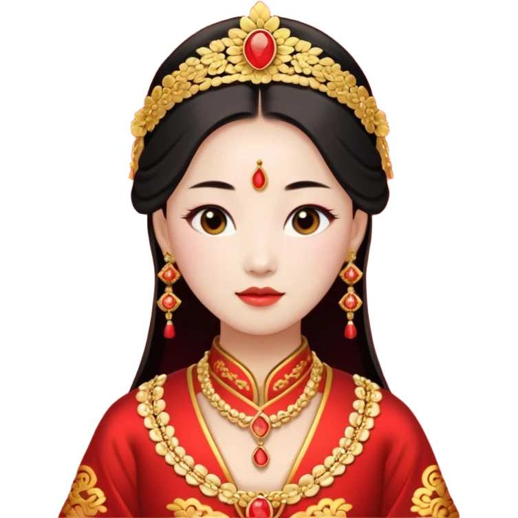 Chinese bride getup, heavy jewelary, traditional. emoji