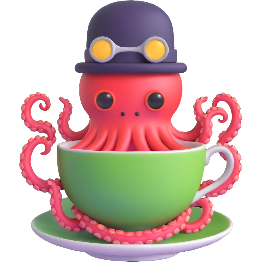 cybernetic octopus wearing a teacup as a hat emoji