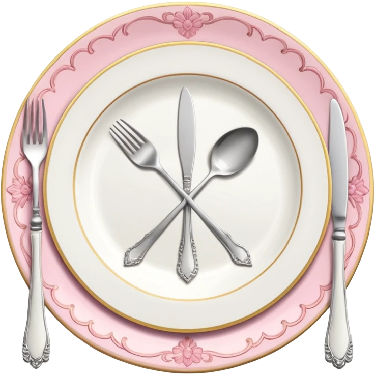 A luxurious plate with pink accents and elegant details, fork and knife side emoji