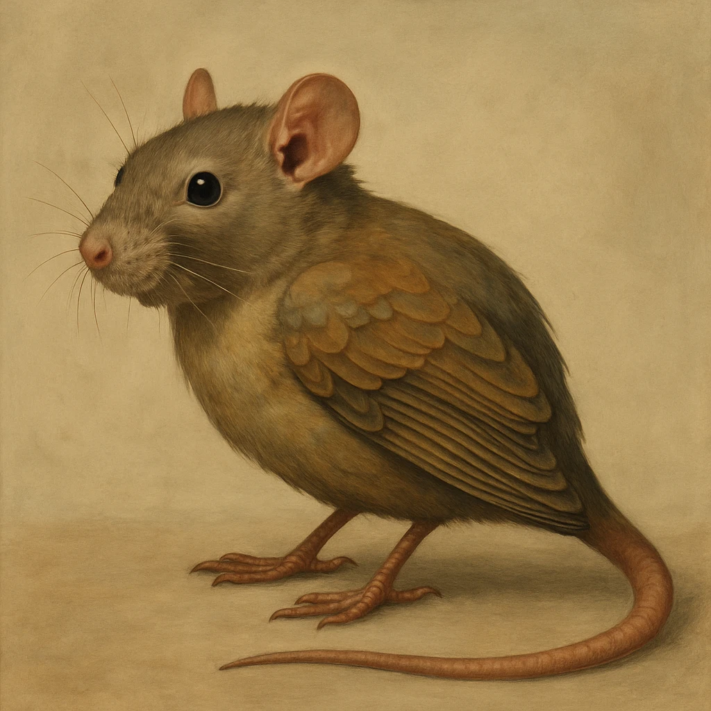 creative hybrid animal combining a rat and a bird, natural colors, simple background emoji