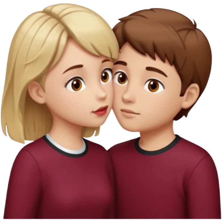 kiss-kiss boy and girl brown eyes, boy bown hair and girl blond hair cloth burgundy color emoji