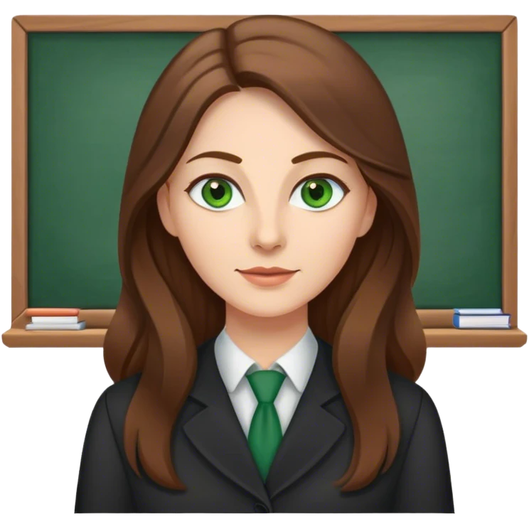 Ironic  female teacher with long Brown hair and Green eyes emoji