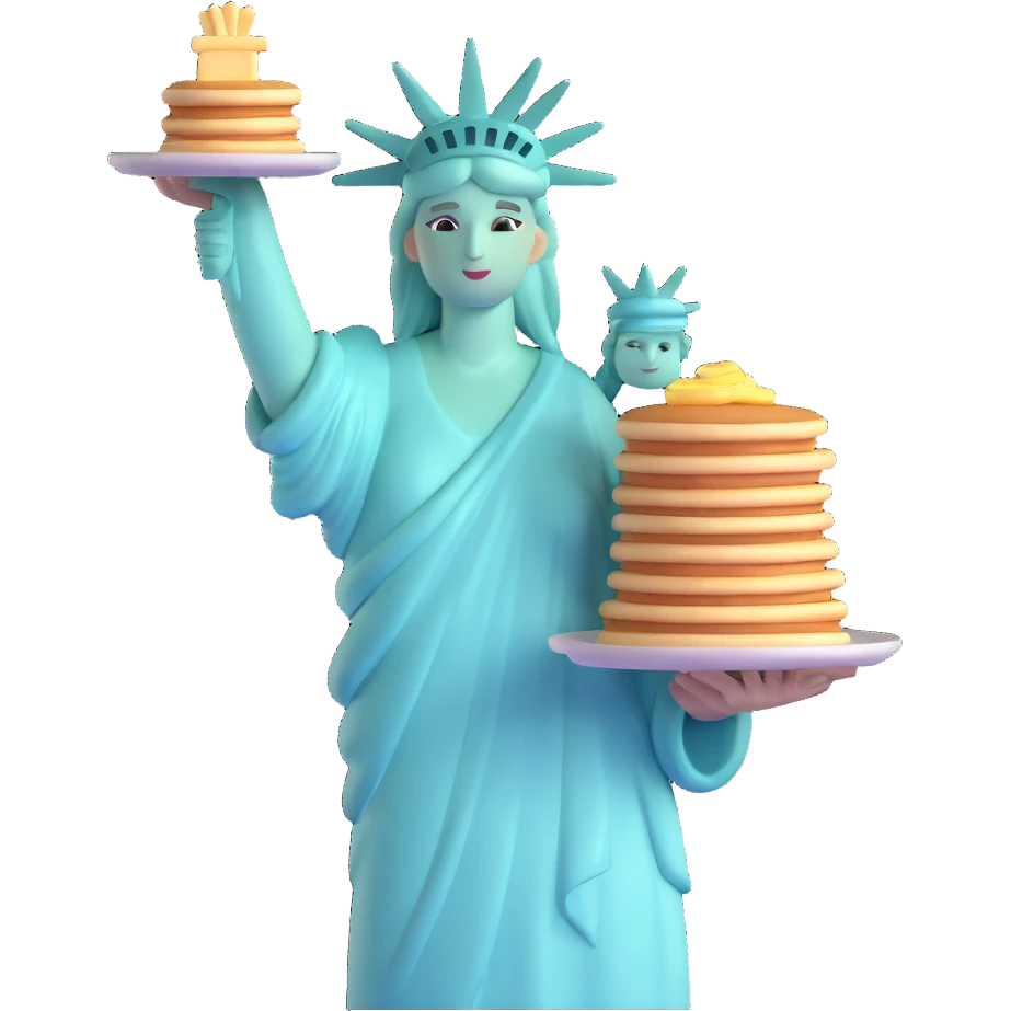 Statue of Liberty holding a stack of pancakes emoji