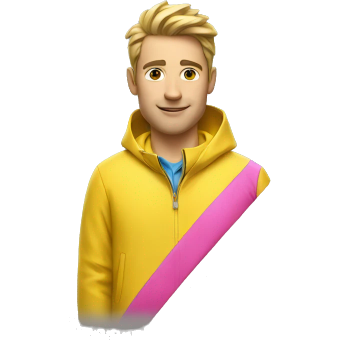 Guy in yellow rain jacket and pink polo shirt emoji