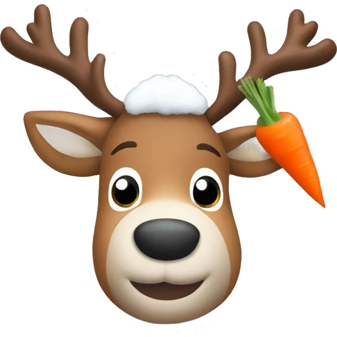 Reindeer with ear muffs on eating a carrot happily! emoji