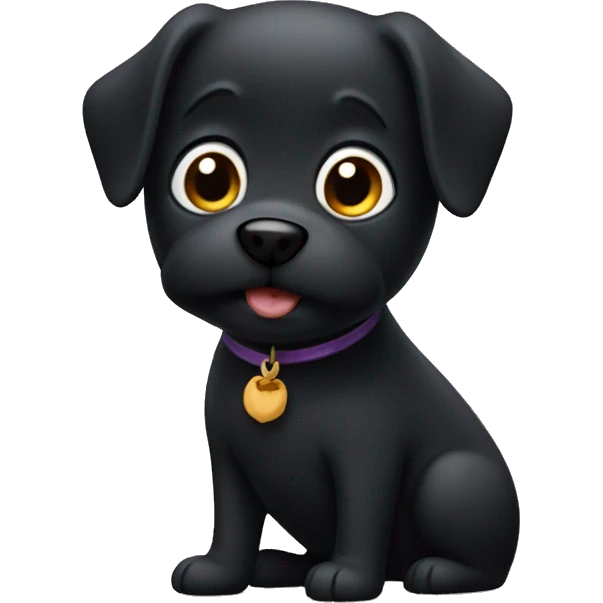 A black dog thats very chubby and has a tiny tail emoji