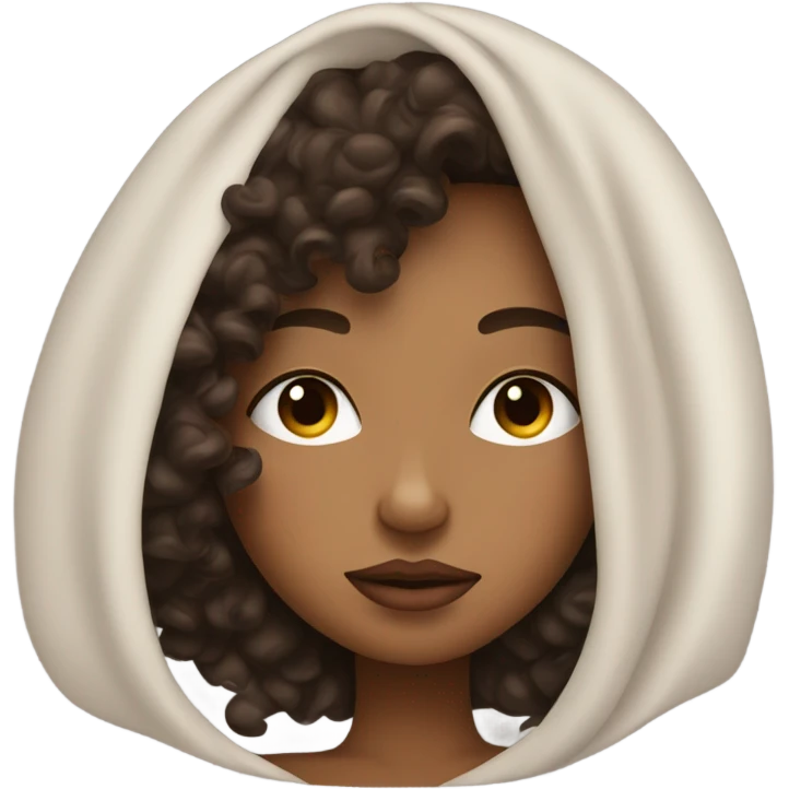 natural light shade girl with dark brown curly hair sleeping, juicy lips  emoji