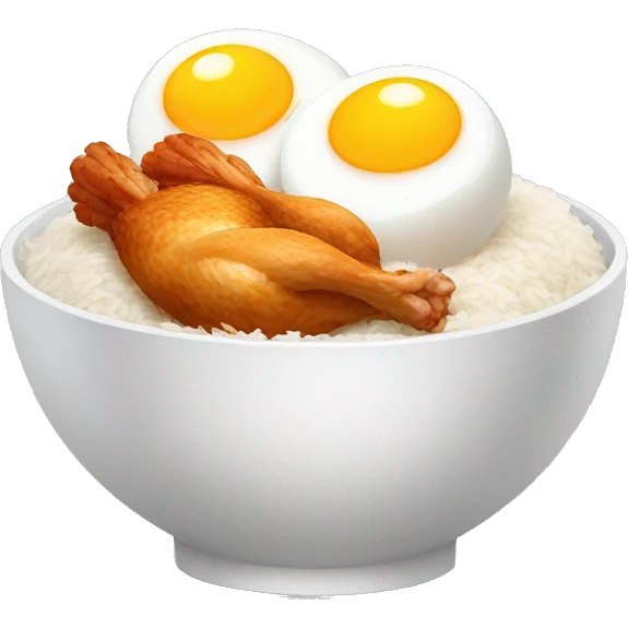 a bowl of rice with two eggs and two chicken drumstick on top emoji