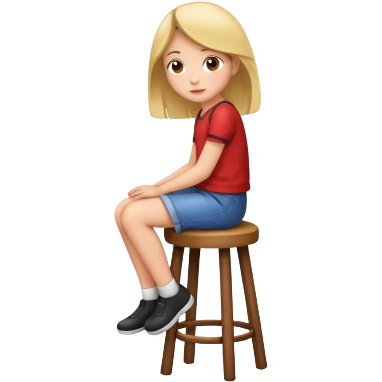 a girl is sitting on a stool seeing toward left side emoji