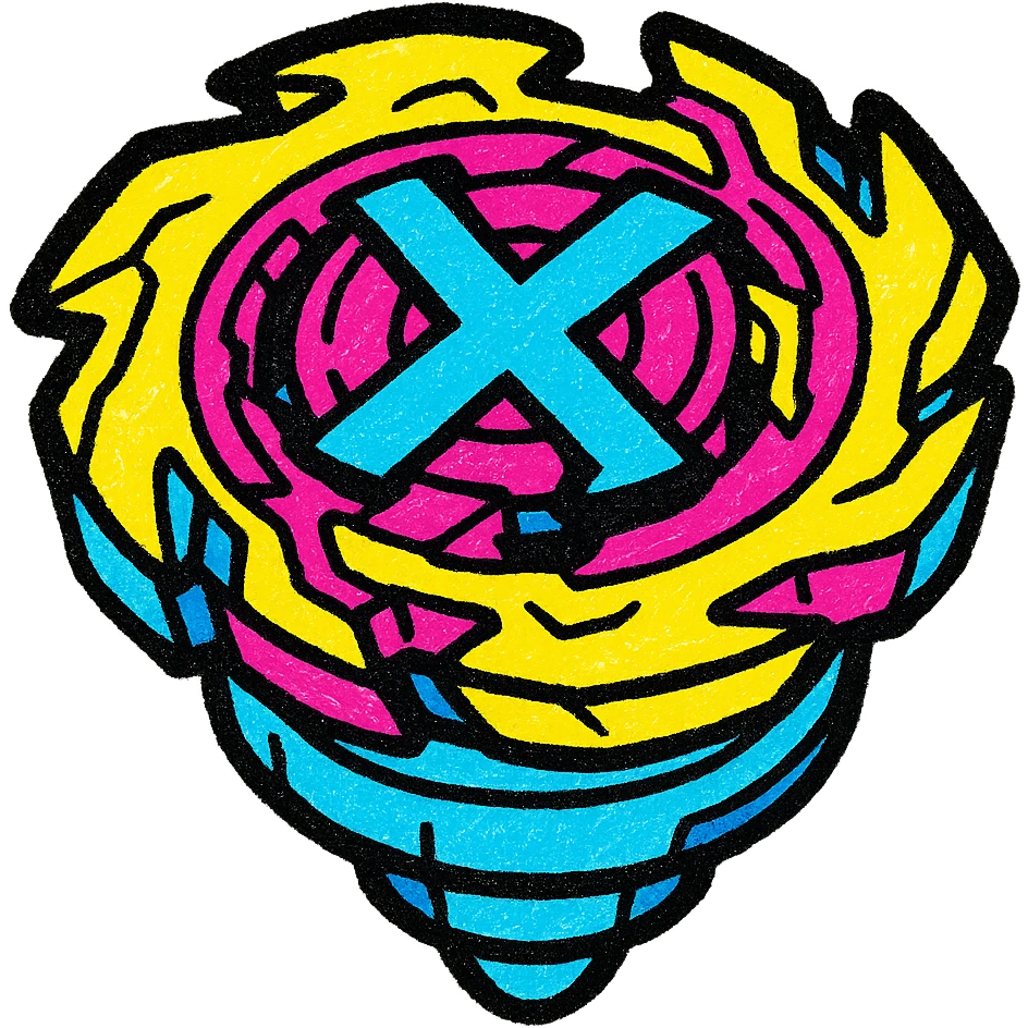 Beyblade X spinning top, close-up, bold colors, stylized, toy art emoji