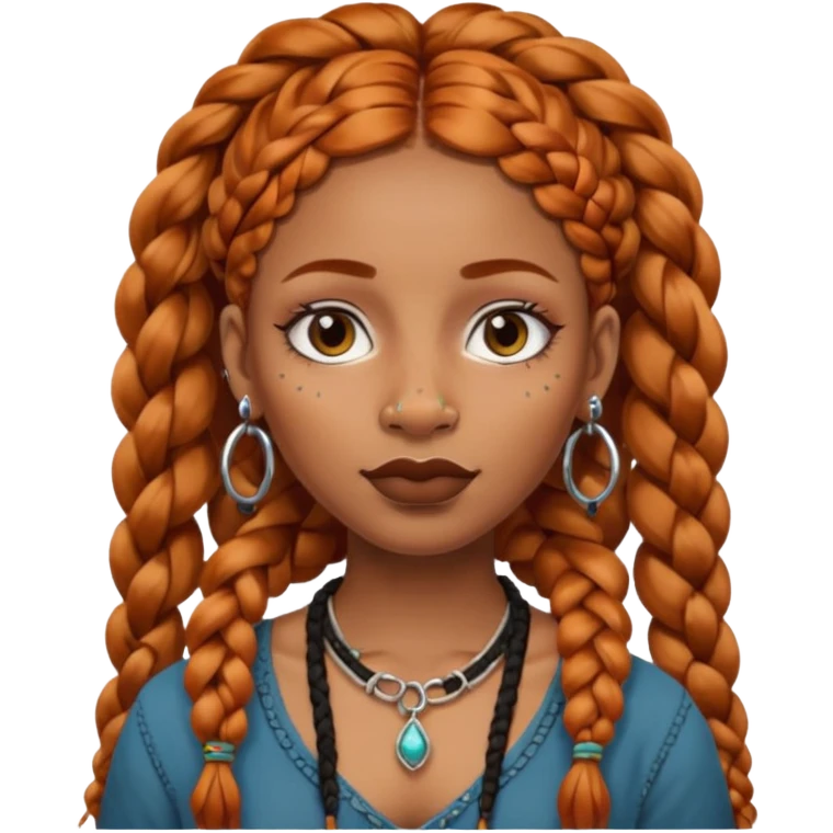 A black female with ginger boho braids and a nose piercing and septum piercing  emoji