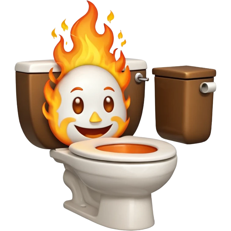 A smiling, happy toilet with fire coming from its bowl emoji