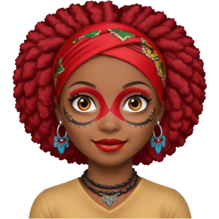black afro hair with red head bandana and lots of face tattoo black skin girl emoji