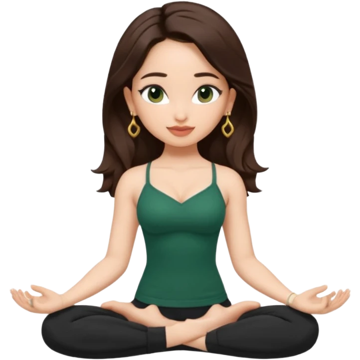 pretty bratz genmoji that looks like tamannah bhatia (bollywood actress), wearing a dark green sweetheart neckline top, dark brown hair, light makeup, no necklace, dangly earrings, side hair part, dark brown eyes, doing yoga emoji