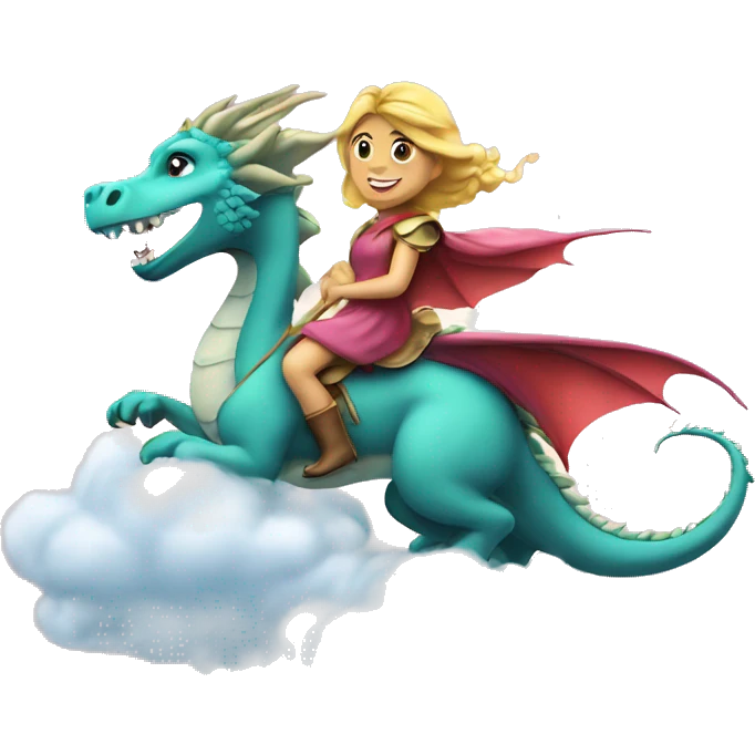 A princess riding a friendly dragon through the clouds. emoji