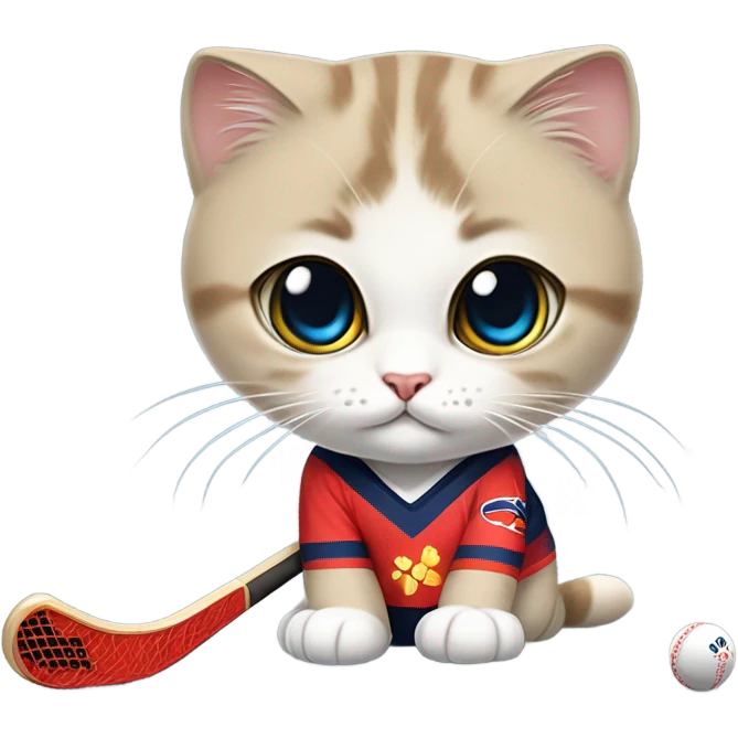 Scottish fold girl cat playing hockey  emoji