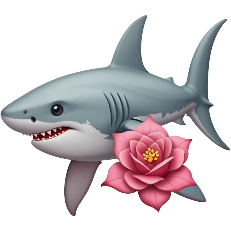 Un tiburón con una flor emoji