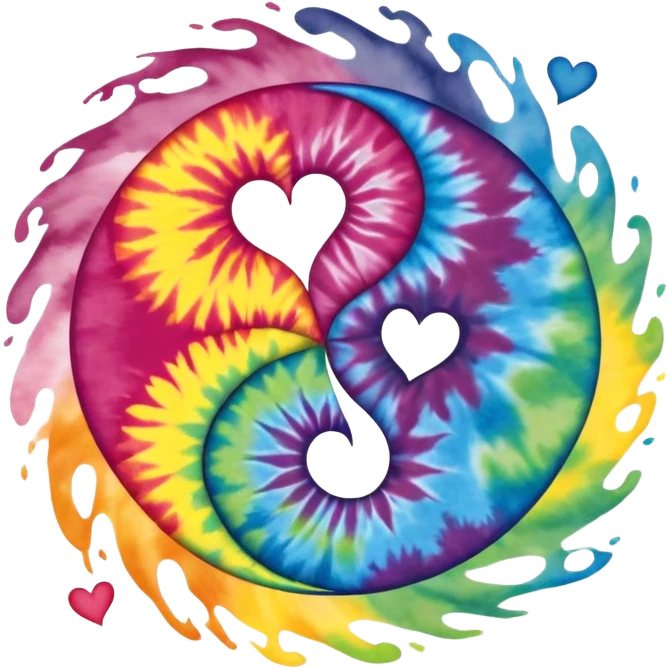 Tie dye ying yang with hearts as the opposite  emoji