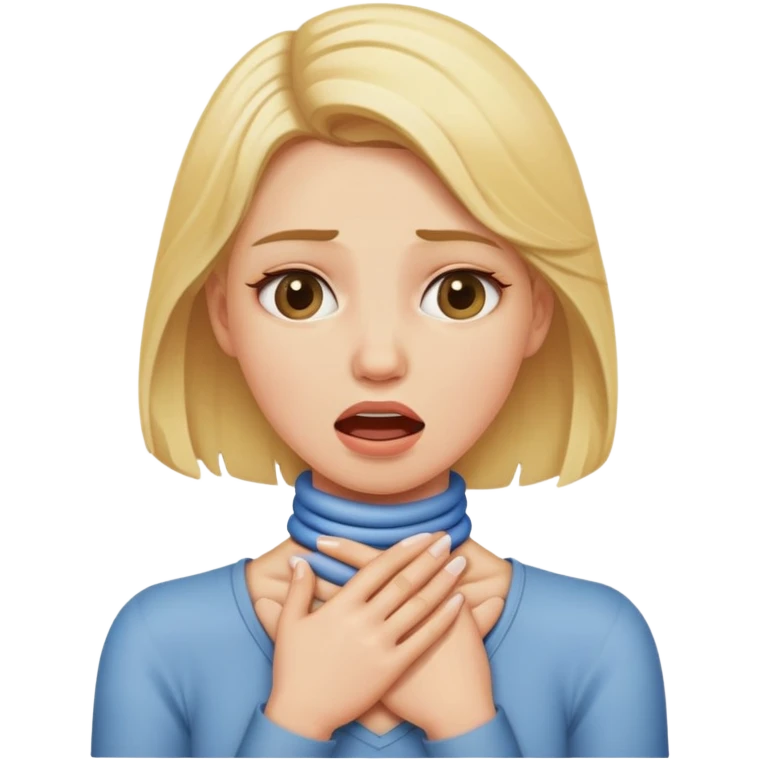 A blonde woman choking herself around her neck emoji