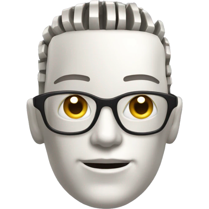 Cyborg head with fair skin, flat top haircut, rectangular glasses, circuits and smiling  emoji