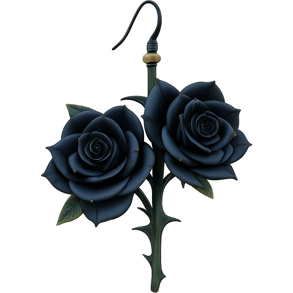 Isolate and keep only the realistic goth earring with black rose and thorn stem, remove the background entirely. emoji