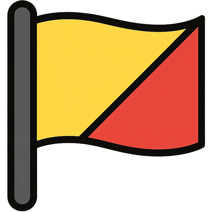 flag diagonally split, yellow and red halves, modern look emoji