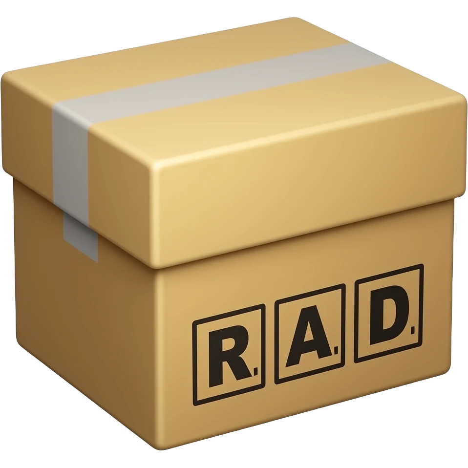 closed box with R.A.D on the side emoji