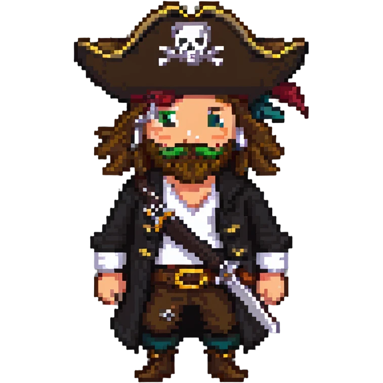 pixel art pirate with beard and tricorn hat emoji