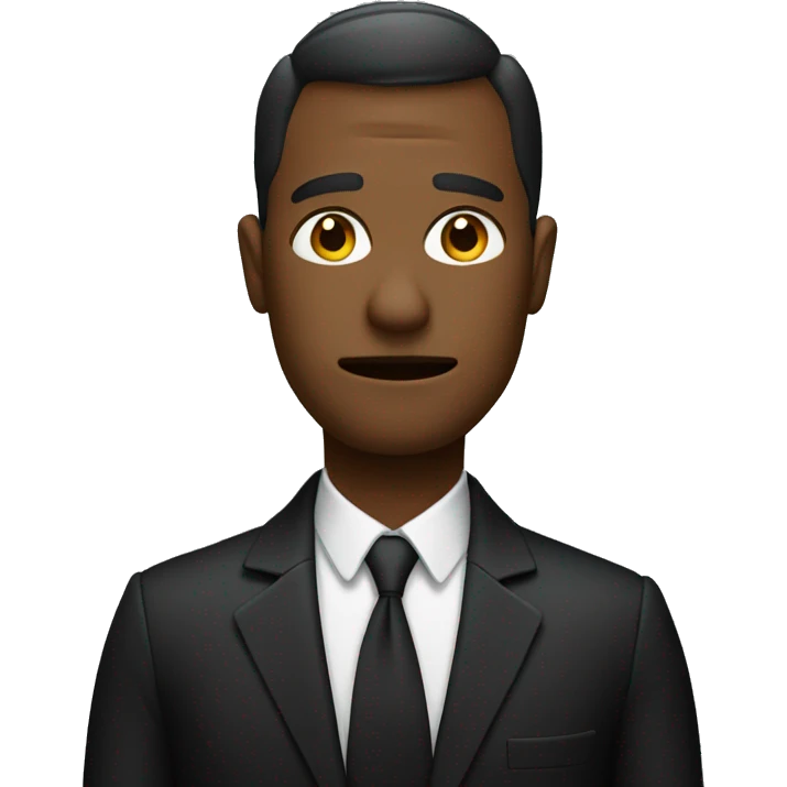 a realtor in a black suir with a sad face emoji