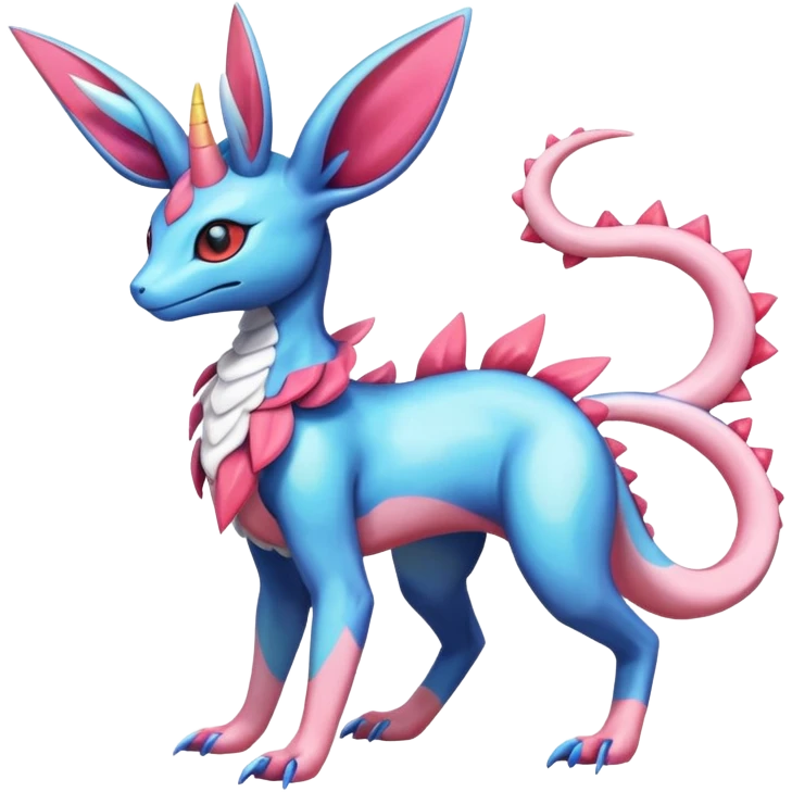 Shiny Horned Heliolisk-Sylveon-Salandit-Amaura-Fakémon-hybrid-creature (full body)  emoji