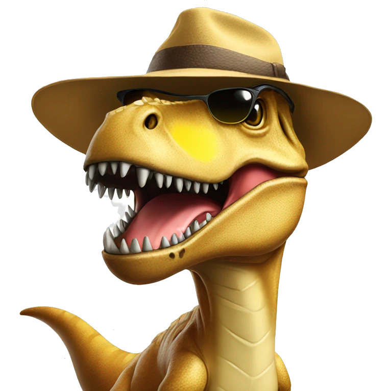 A T-Rex with a banana hat and sunglasses emoji