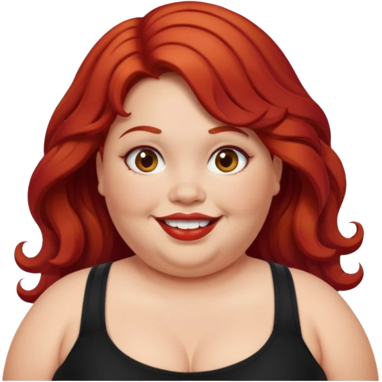 Obese girl with red wavy hair and a crooked smile and black tubetop emoji