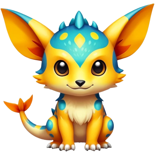 Exotic colorful chibi Fakémon-creature with random markings emoji