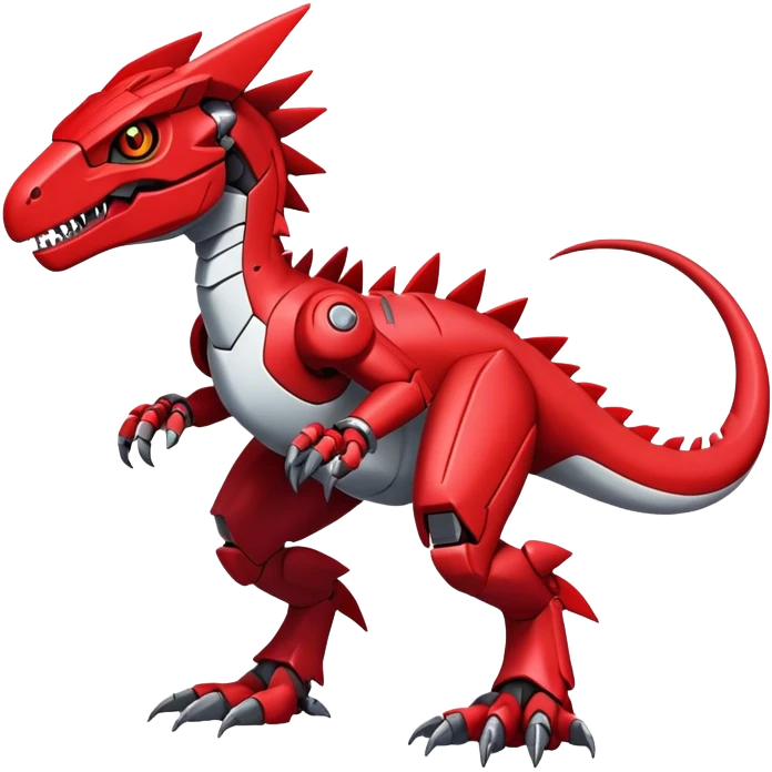 Cool Edgy Futuristic Red Digimon-Fakemon-Guilmon-Velociraptor-Dragon-Mecha full body emoji