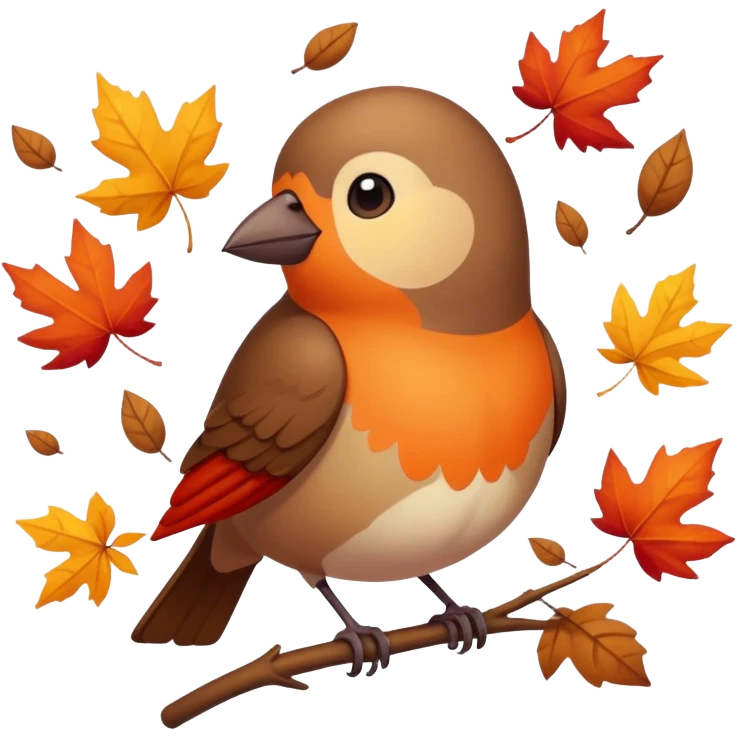 a single bird watching other birds fly away, surrounded by falling autumn leaves emoji