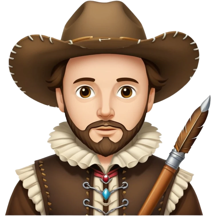 Shakespeare as a cowboy with ruff collar, quill pen and cowboy hat emoji