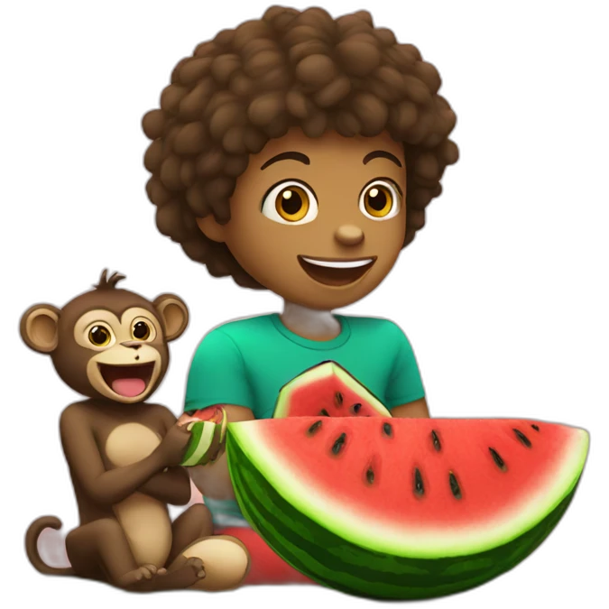 jayden eating watermelon with a monkey emoji