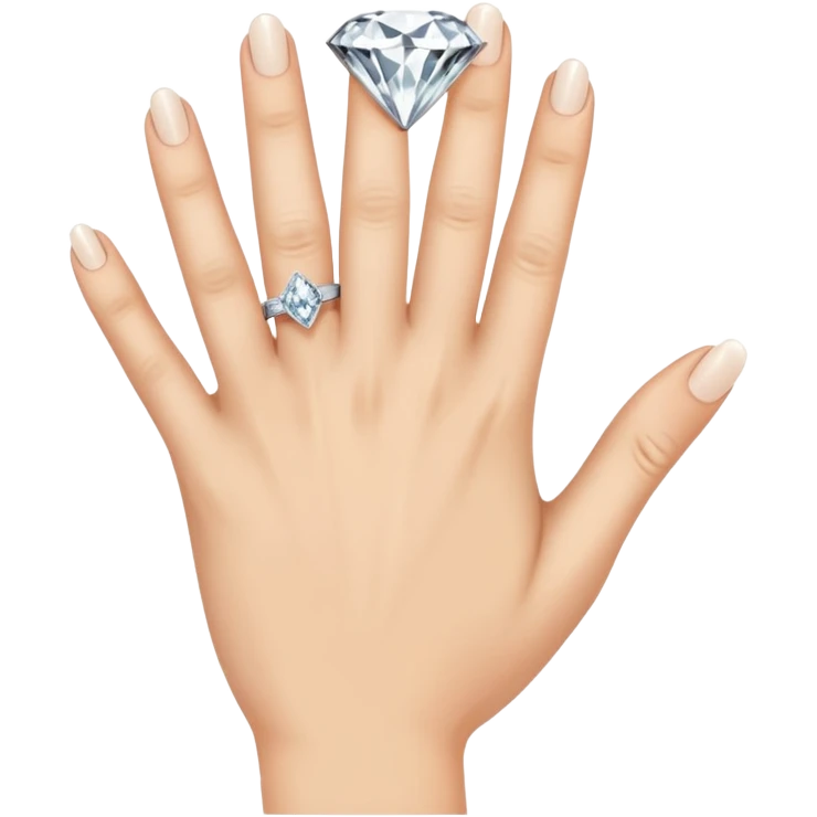 LEFT hand with diamond ring on ring finger (second finger from the pinkie) emoji