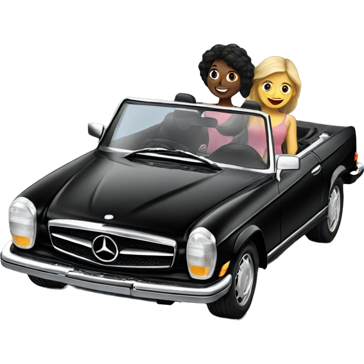 Black Mercedes Cabrio with two happy girls emoji