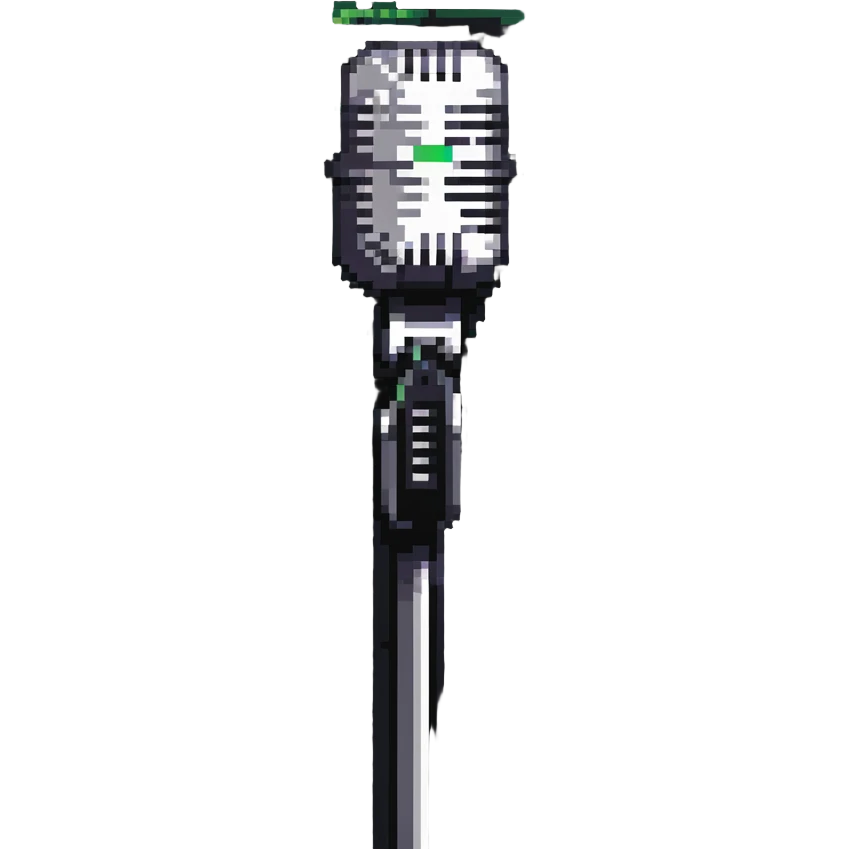 voice chat widget icon, microphone with sound waves, retro digital look emoji