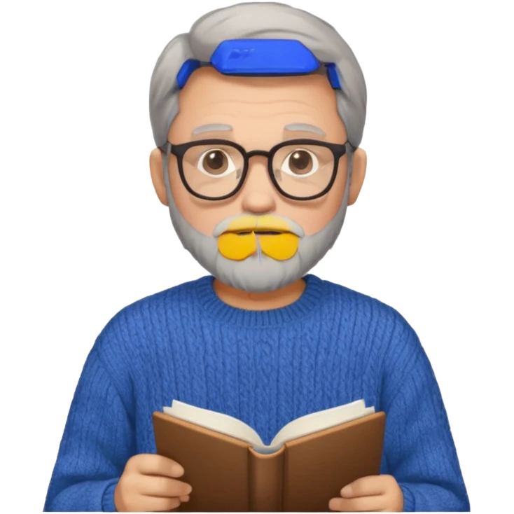 man with gray beard and glasses studying emoji