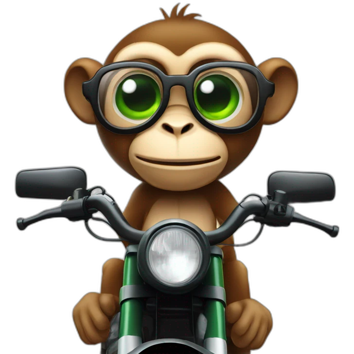 Monkey with green eyes and spectacles on motorbike emoji