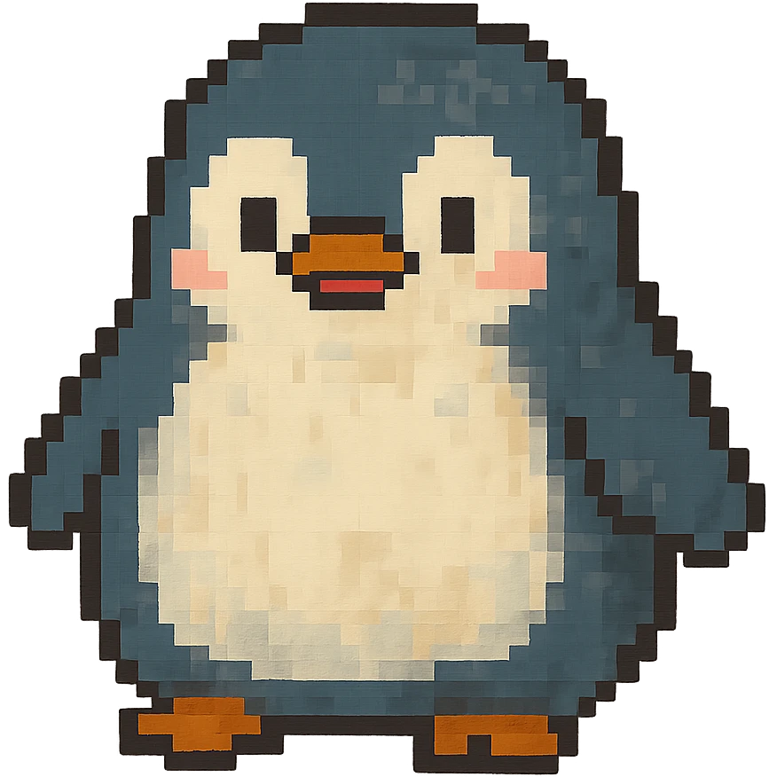 ghibli style penguin with 8-bit pixel art influence emoji
