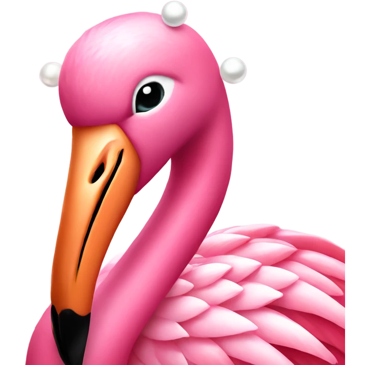 flamingo wearing pearls and doing their makeup emoji