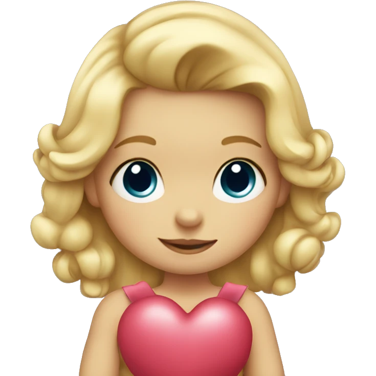 Blonde girl toddler with bow holding a heart emoji