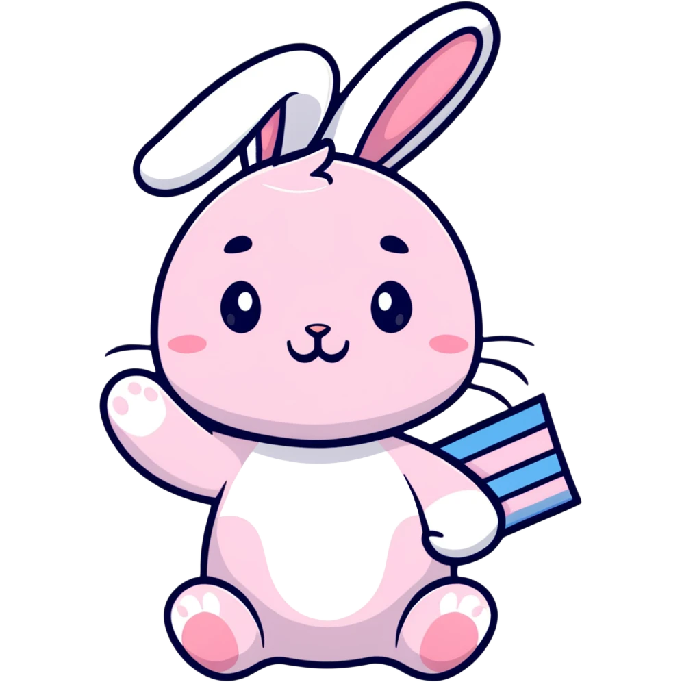 baby pink bunny waving a "Good Job!" flag emoji
