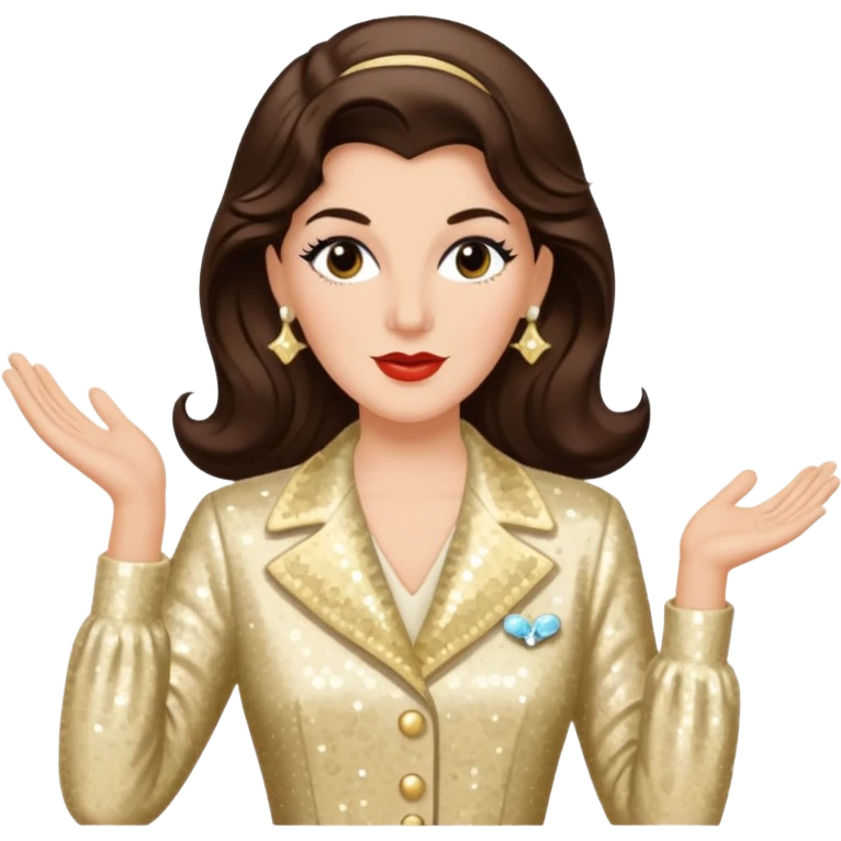 Maxene Andrews from The Andrews Sisters with long dark brown hair, cream sequin outfit emoji