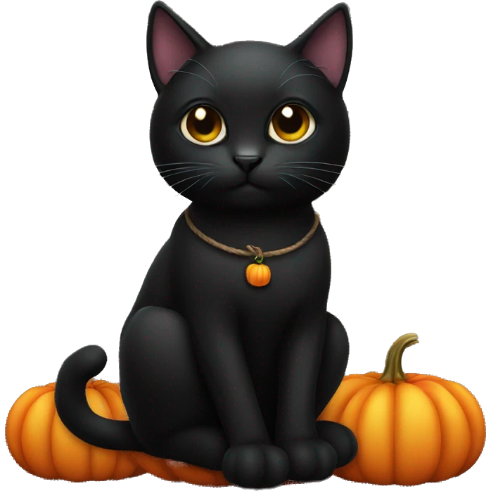 Black cat sitting on a pumpkin emoji