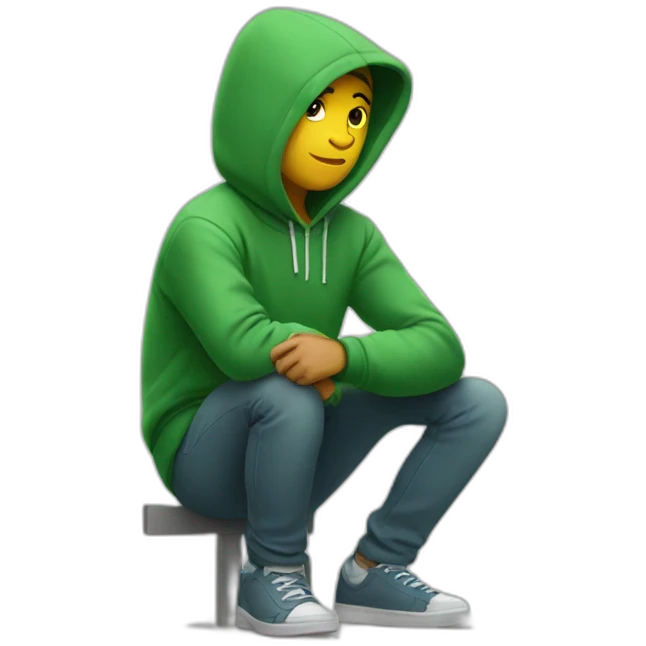 waiting for bus wearing a green hoodie emoji